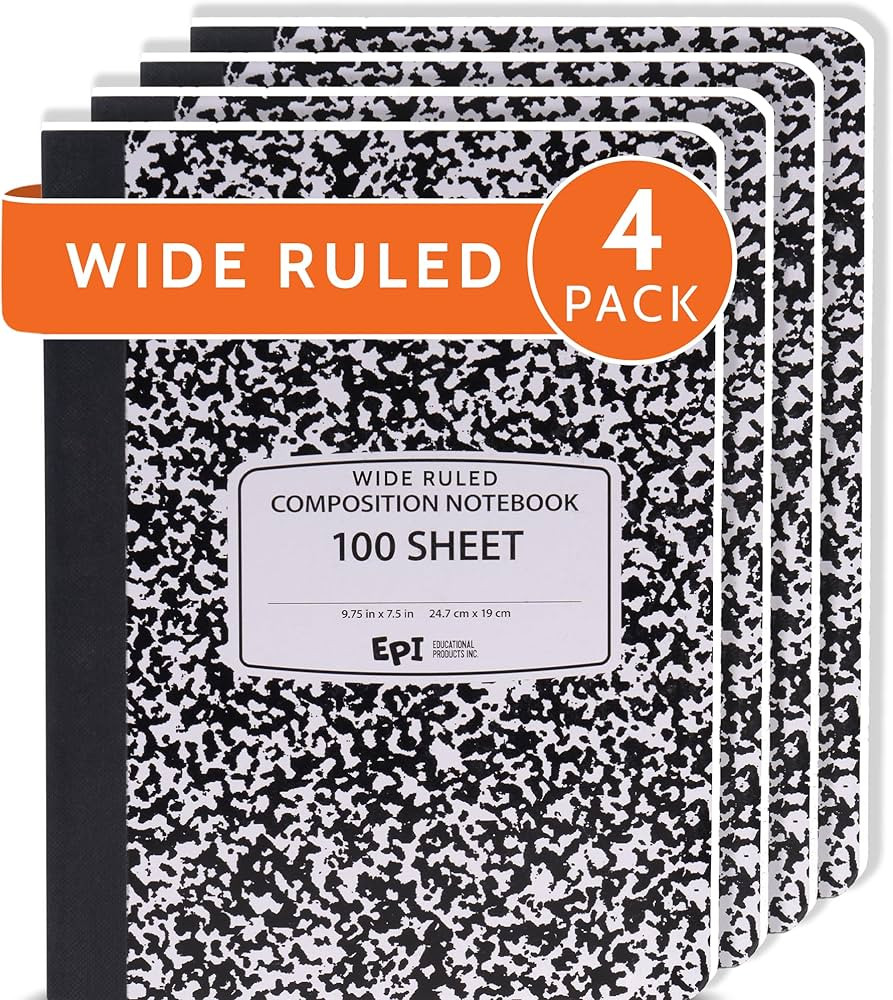 4 Pack - EPI Marble Hardcover Wide Ruled Composition Notebook | 200 Pages (100 Sheets), 9.75 x 7.... | Amazon (US)