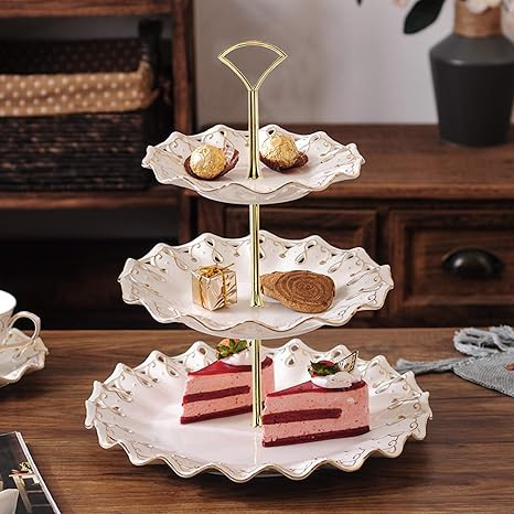 3 Tier 14" Heavy Metal Cake Stand Holder Fruit Plate Stand Fitting Hardware Rod Golden Fan | Amazon (US)