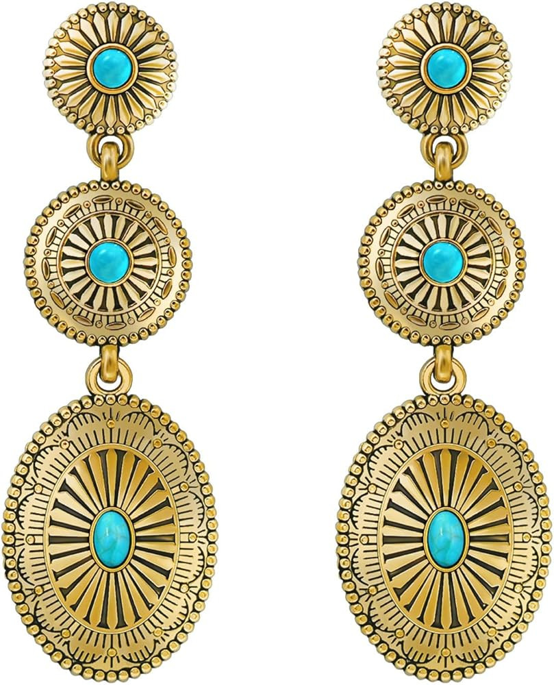 Vintage Western Earrings for Women Boho Vintage Silver/Gold Turquoise Earrings for Women Western ... | Amazon (US)