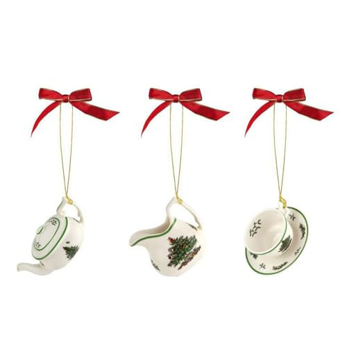 Spode Christmas Tree 3-Piece Tea Set Ornament, Durable Holiday Ornament for Festive Decor & Winter Wonderland Display - Sleek Seasonal Ornaments for Tree, Mantel, Holiday Home Decoration | Amazon (US)