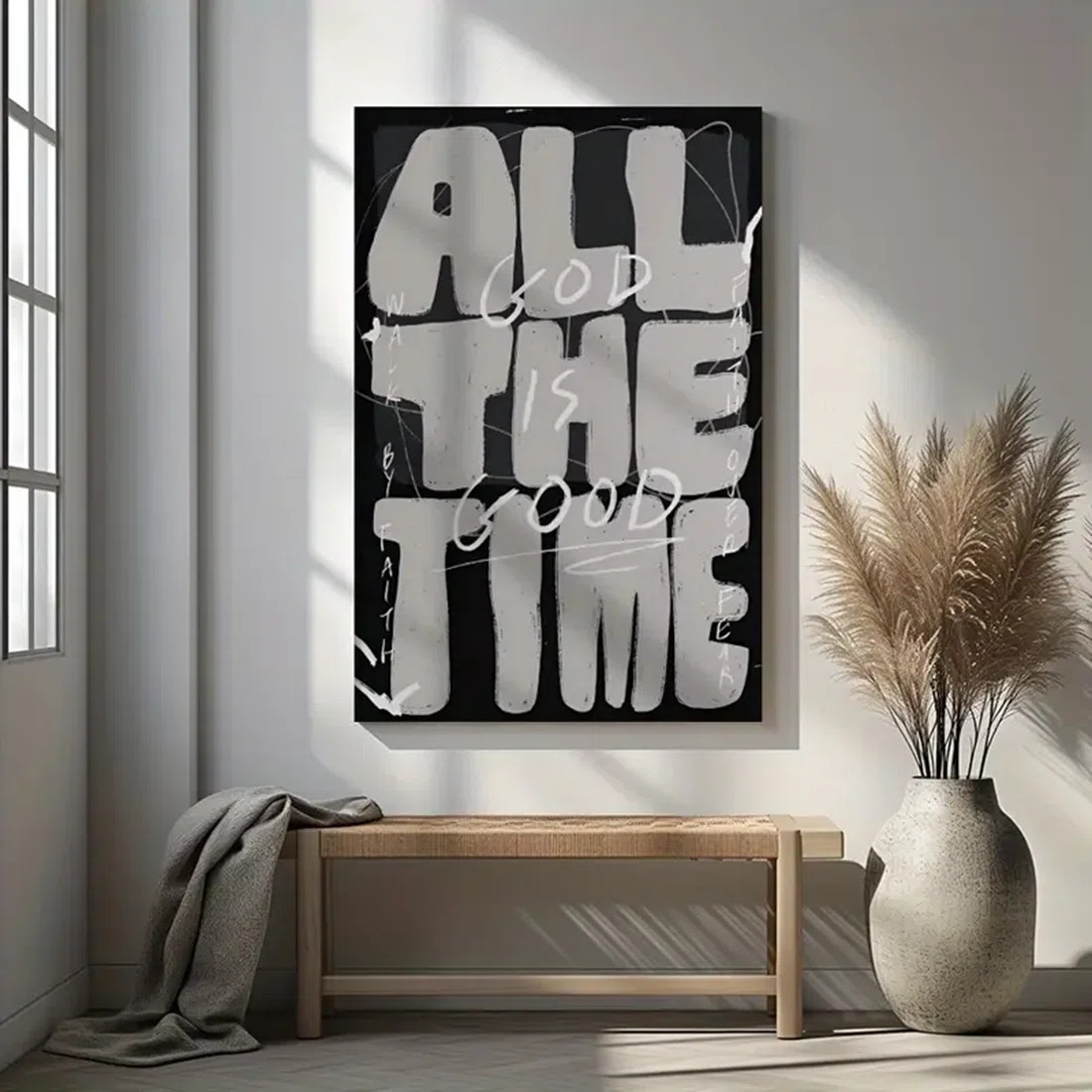 36*24 1Pc Framed Canvas Poster - "ALL TIME IS THE GOOD TIME" Modern Christian Wall Art With Black... | Wayfair North America
