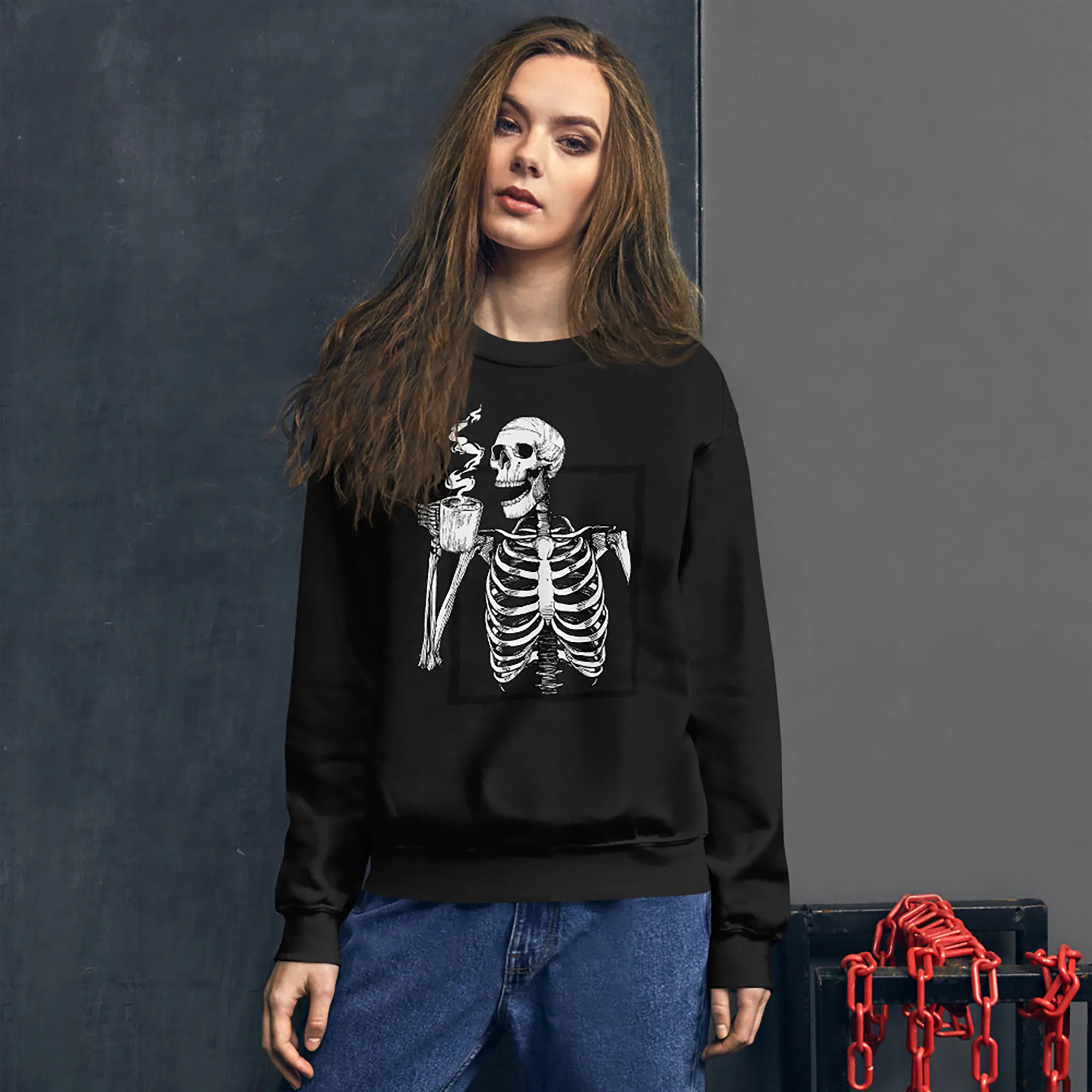 Skeleton Drinking Coffee Sweatshirt / Caffeinated Energy Pullover /  Halloween Dead Inside Sweater Unisex | Etsy (Global)