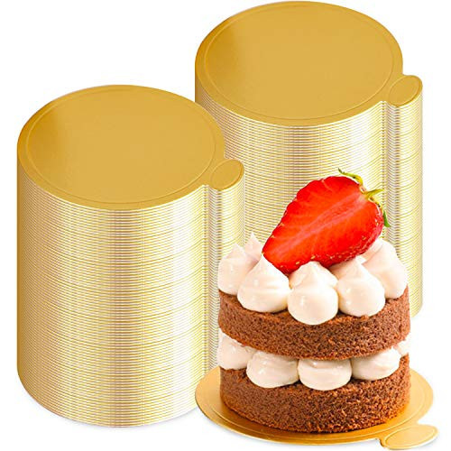 200 Pcs Mini Cake Boards, Round Golden Mousse Cake Boards Mini Cake Bases Cake Paper Board Cupcake Dessert Displays Tray Circle Cardboard Dessert Board Pastry Base - Grease Proof (Round Cake Board) | Amazon (US)
