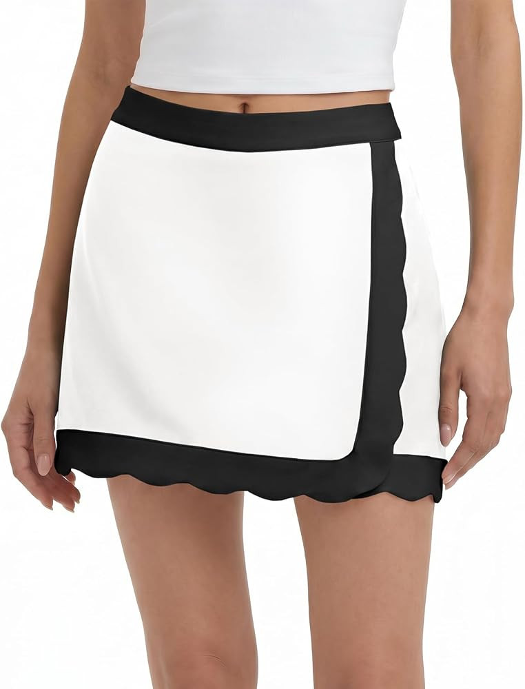 Fisoew Womens Tennis Skirts with Shorts Scalloped Hem Wrap Golf Skorts High Waisted Athletic Runn... | Amazon (US)