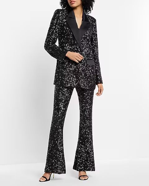 Sequin Peak Lapel Boyfriend Tuxedo Blazer | Express