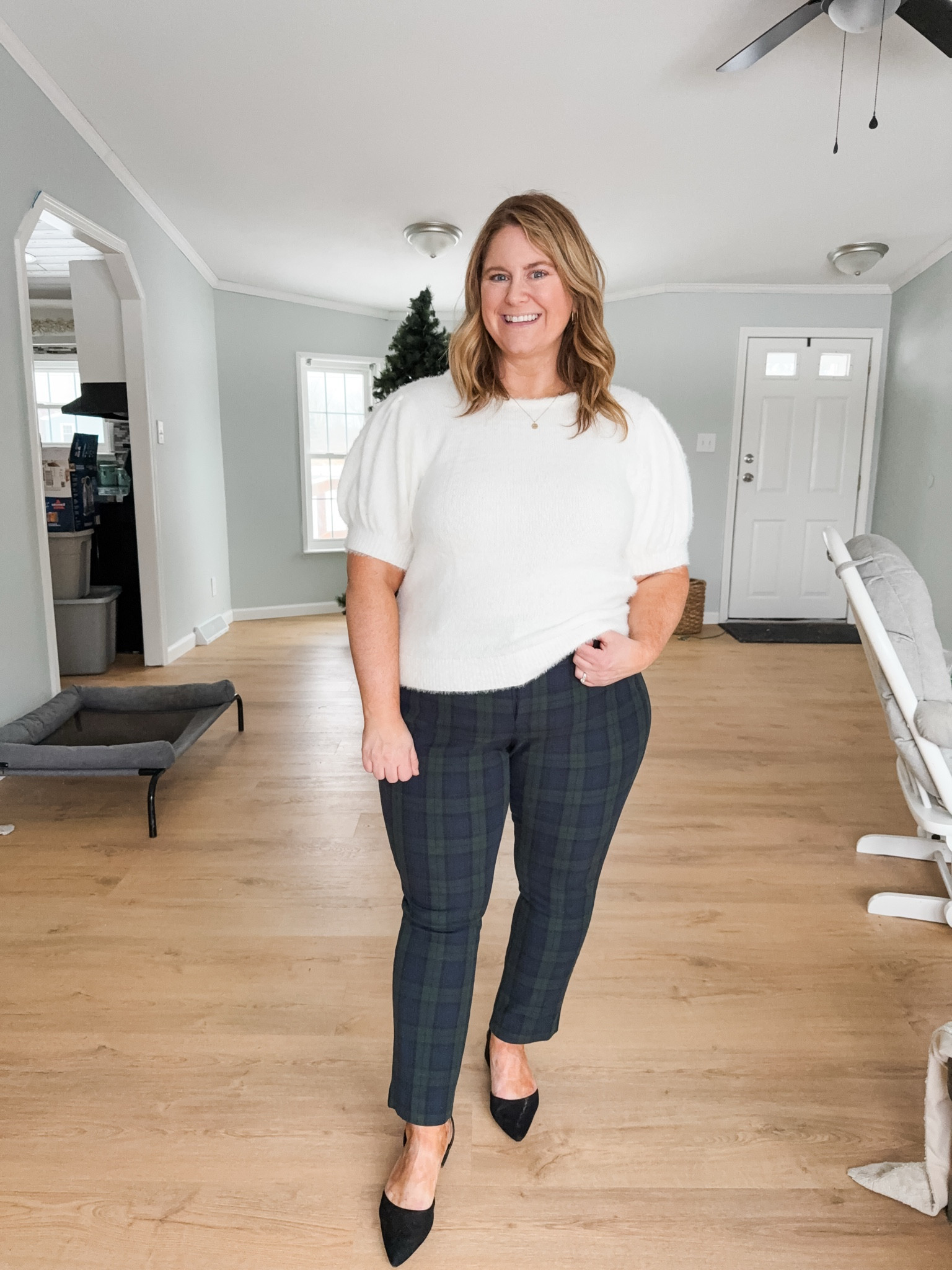 Holiday outfit idea - Wearing an XL in my eyelash sweater and a 16 petite in my plaid pixie pants 

#LTKSeasonal #LTKHoliday #LTKMidsize