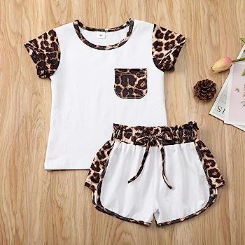 Toddler Baby Girl Summer Clothes Ruffle T-Shirt++Drawstring Shorts Outfit Set | Amazon (US)