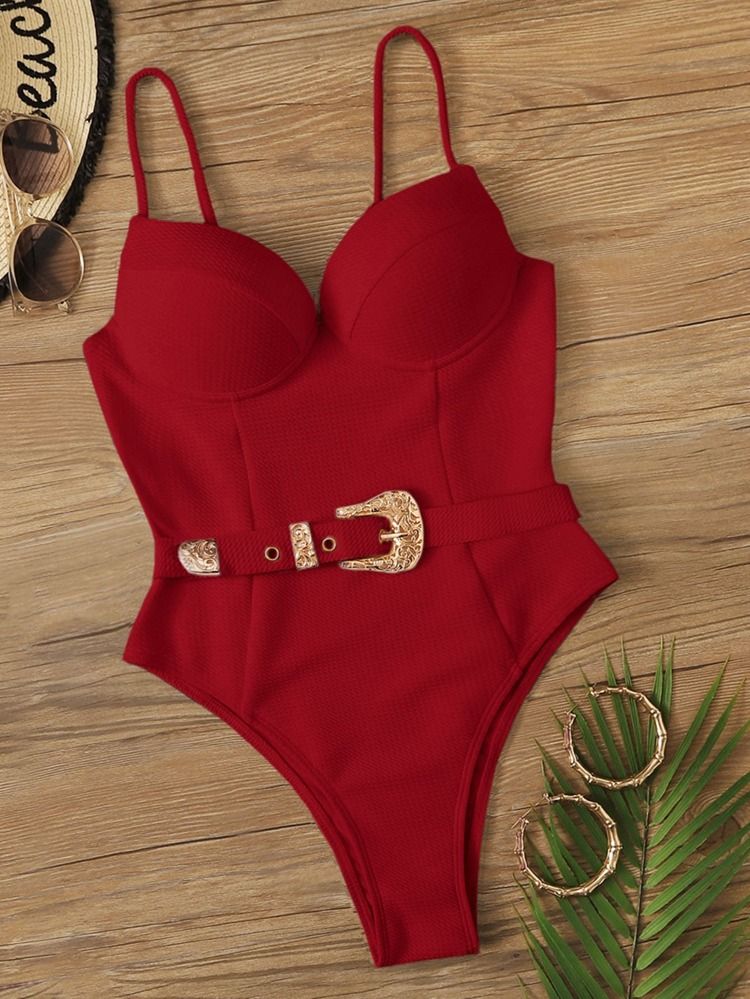 Western Buckle Underwired One Piece Swimsuit | SHEIN