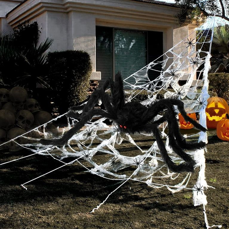 Husfou Halloween Decorations Spider Web, 23x16ft Giant Triangular Spider Web, 120 Small Fake Spid... | Walmart (US)