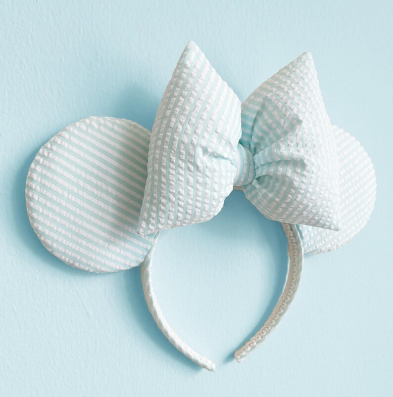 Minnie Blue Seersucker Ear Blue Striped Minnie Ear Seersucker Minnie Ear Pastel Minnie Ear Summer... | Etsy (US)