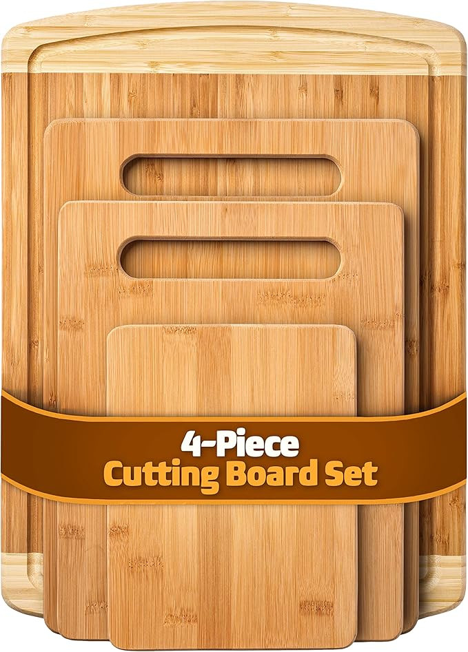 Bambusi bamboo cutting board Set - Wood Cutting Boards for Kitchen, Chopping Board with Juice Gro... | Amazon (US)