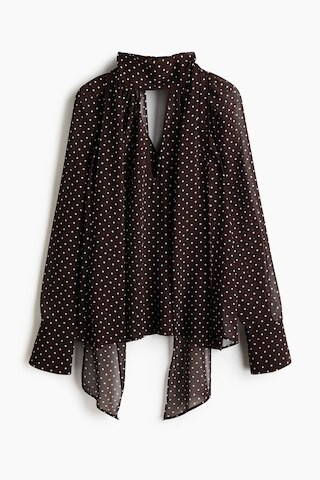 H & M - Scarf-collar blouse - Brown | H&M (UK, MY, IN, SG, PH, TW, HK)