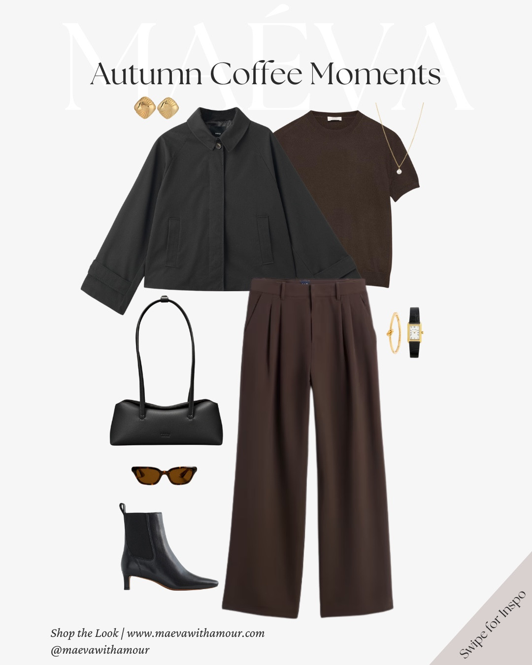 5 Ways to Style Brown & Black this season ☕ From wide-leg trousers to espresso trenches and pleated skirts, this edit highlights how effortlessly chic these two shades are together 🖤🤎 A timeless duo for everyday polish and cozy fall coffee outings! 

☕ Adore these looks? Comment SHOP to receive a DM with the link or head to the link in bio to shop the outfits & more! 

✨ Discover the latest article about this edit and French-inspired style at maevawithamour.com

👉 Save & Follow to discover French-inspired style and wardrobe tips, designed to elevate your everyday fashion!

With Amour, M.

#autumnoutfit #earlyfall #outfitinspo #stylingtips #frenchstyle #parisianstyle #chocolatebrown #boots 

#LTKSeasonal #LTKTravel #LTKStyleTip