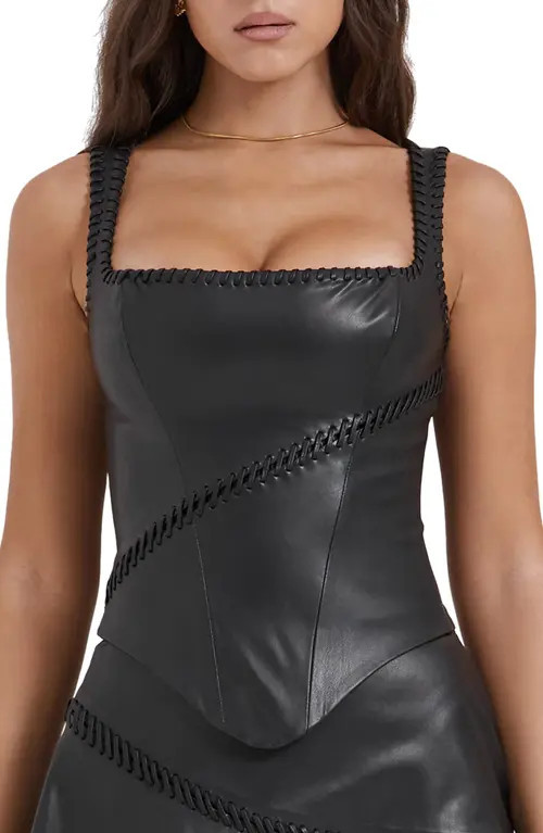 HOUSE OF CB Leonie Whipstitch Faux Leather Corset Top in Black at Nordstrom, Size X-Small A | Nordstrom