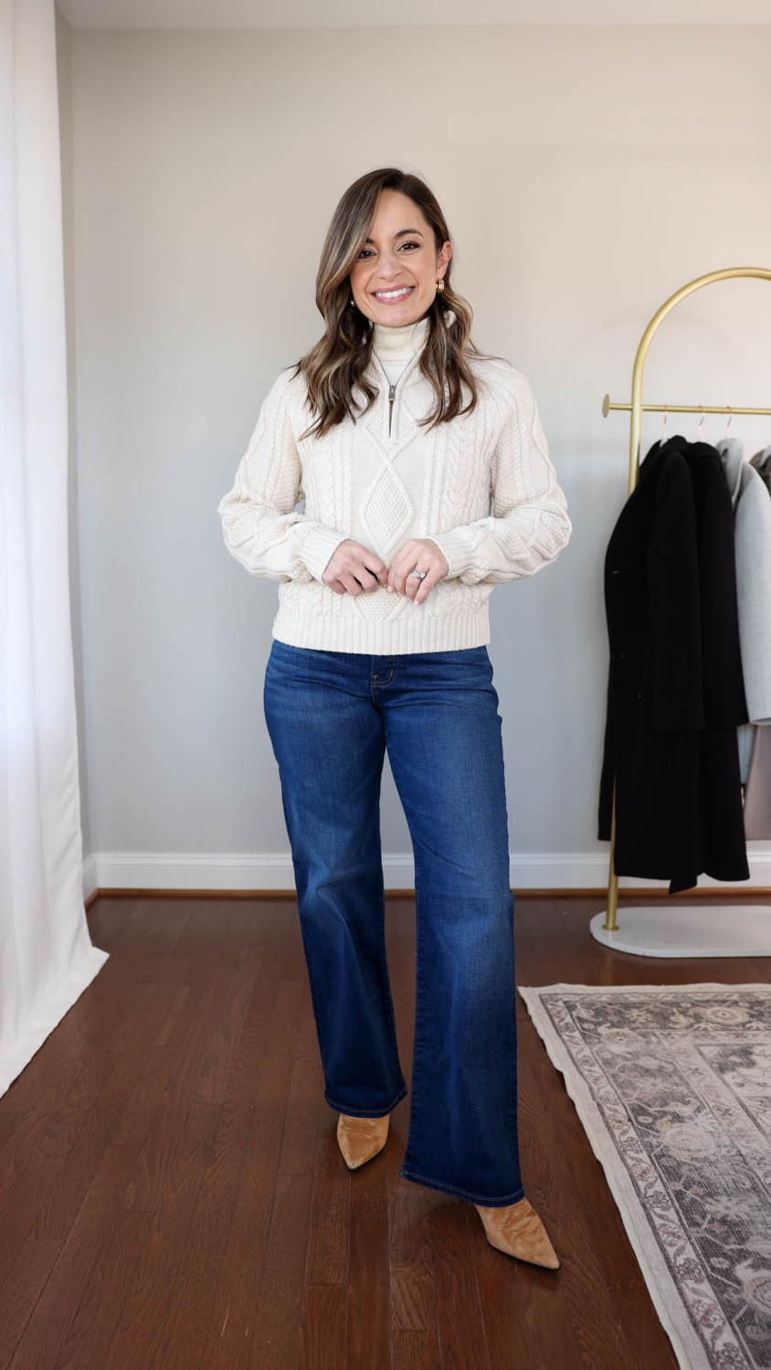 2025 Most Worn Series: perfect vintage wide leg jeans from Madewell! 

I fell in love with four different pairs of wide leg jeans this season and shared them heavily (I’ll link them all here). The PV wide leg jeans from Madewell in pipestone wash were a stand out! 

Jeans: petite 24 - 10.5” rise, 28” inseam 
Turtleneck (Quince): xs in oat 
Sweater (Aritzia): xs 
Boots (J.Crew): tts 
Socks (Amazon) 
Coat (J.Crew): petite 00 

My measurements for reference: I’m 4’10” and 105lbs. My bust, waist, and hip measurement is 32”, 24”, and 36”.

(Winter outfits, petite fashion, most worn)

#LTKPetite