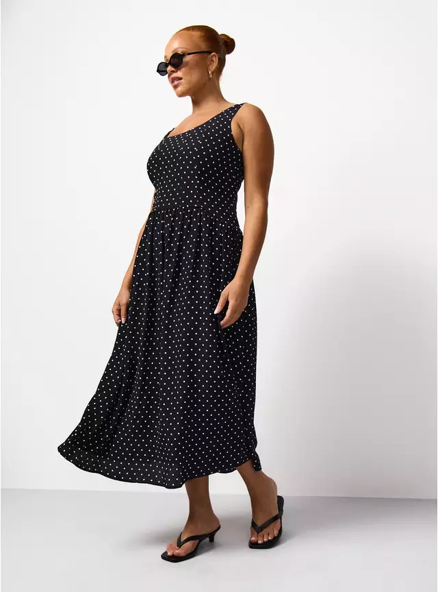 Buy Mono Polka Dot Print Waisted Corset Midaxi Dress 20 | Midaxi | Tu | Tu Clothing