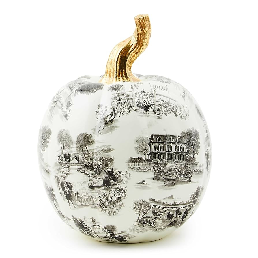 MACKENZIE-CHILDS Toile Small Resin Pumpkin, Halloween Tabletop Decor, Black | Amazon (US)