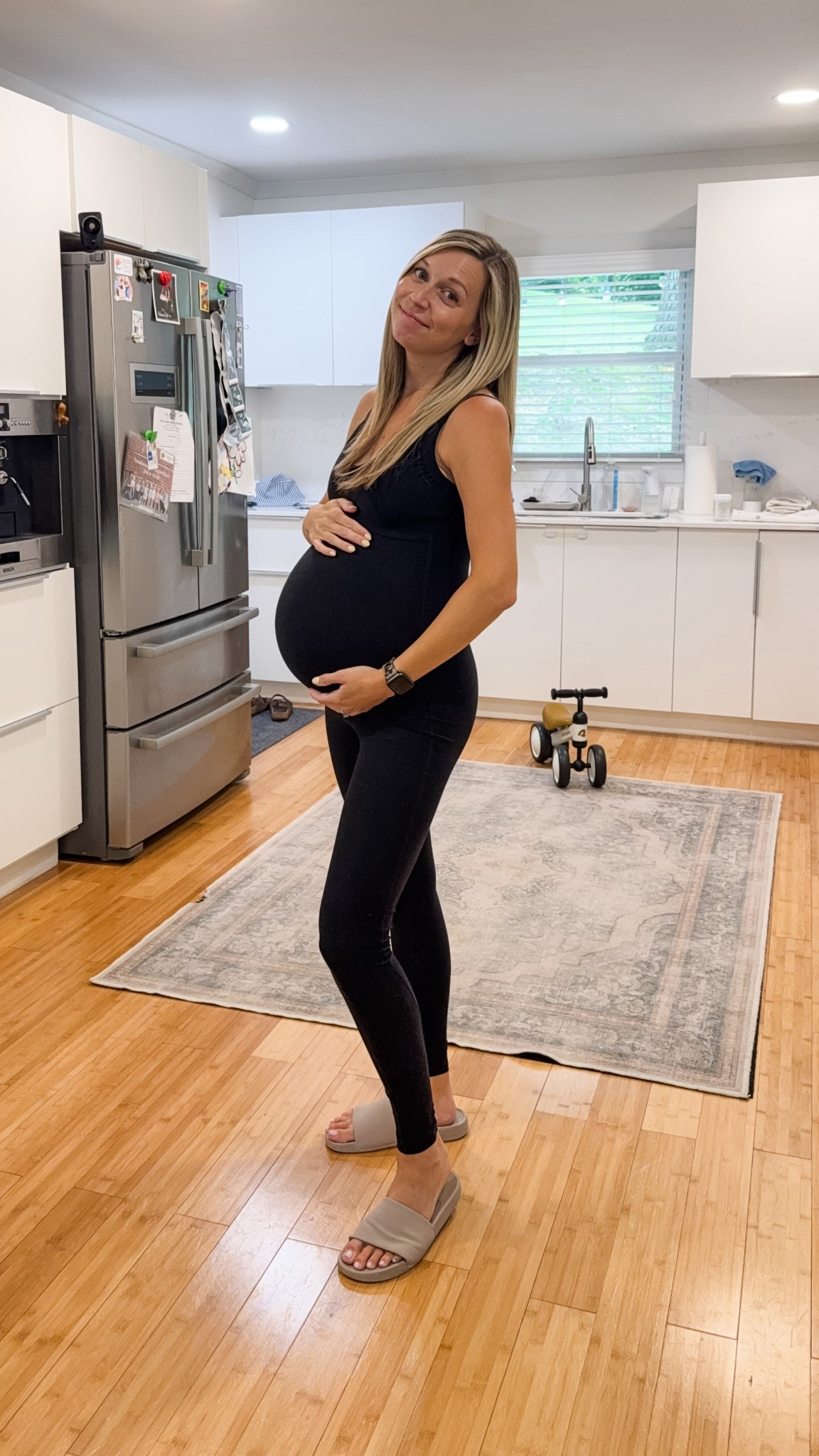 My favorite maternity jumpsuit! Wearing pre-pregnancy size; linked a few different places to find it for less!