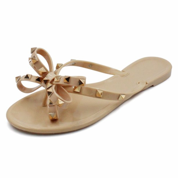 LAVRA Womens Stud Bow Sandals Summer Jelly Flip Flop | Walmart (US)
