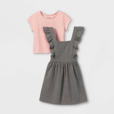 Toddler Girls' 2pc Knit Short Sleeve Top & Skirtall Set - art class™ Pink/Black | Target