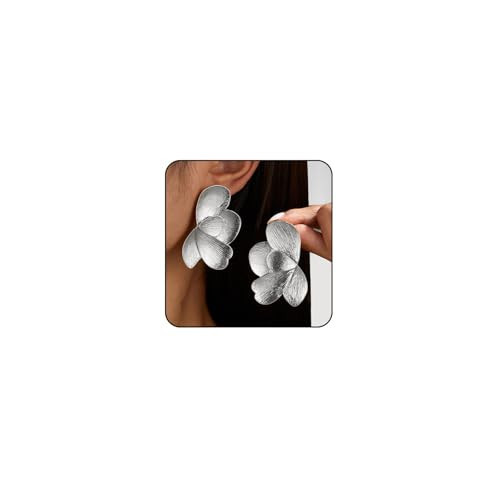 Silver Statement Earrings for Women Big Earrings Chunky Silver Earrings Large Flower Statement Earrings Long Drop Dangle Earring Chunky Jewelry (Style4) | Amazon (US)