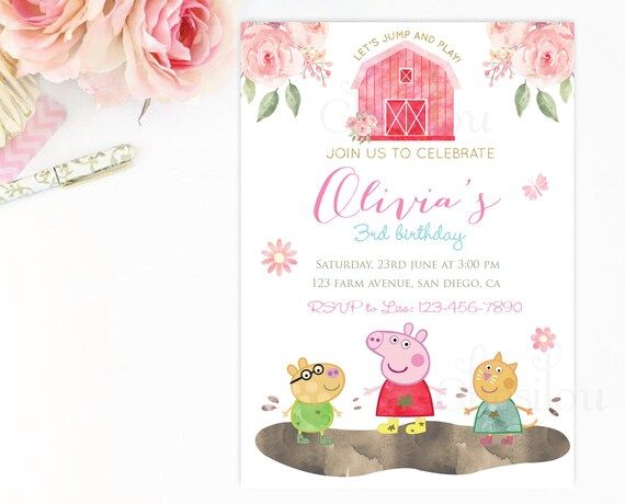 Customized Peppa Pig Digital Printable Birthday Invitation | Etsy | Etsy (US)