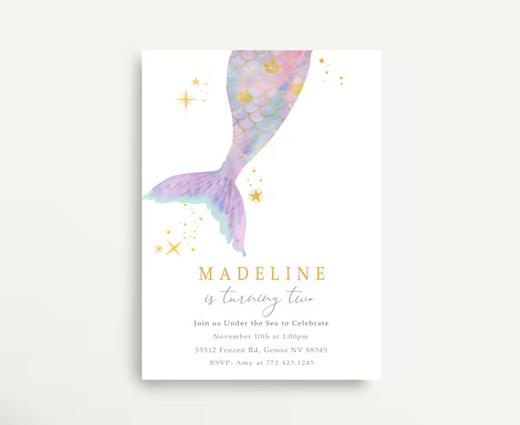 Mermaid Birthday Invitation Modern Mermaid Invitation | Etsy | Etsy (US)