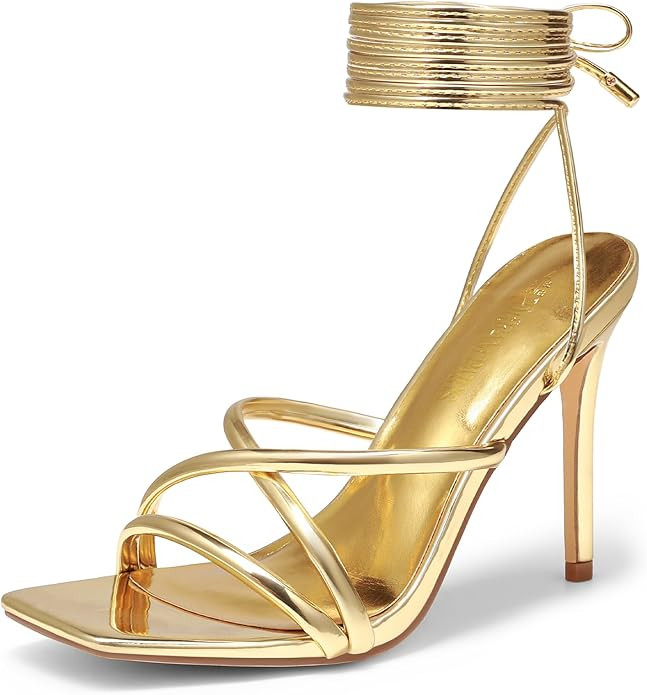 DREAM PAIRS Heels for Women Strappy High Stiletto Lace Up Heeled Sandals Square Open Toe Heels fo... | Amazon (US)