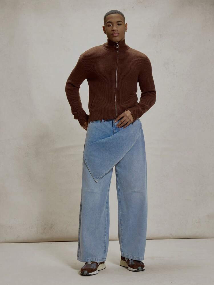 Musero Baggy Ballon Fit Denim Trouser Wrap Around Washed Jeans Button Fastening Belt Loop Pants Essentials Spring&Summer | SHEIN