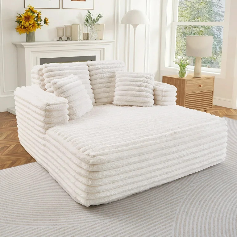 Muumblus Oversized Chaise Lounge Chair Indoor Furniture, No Assembly Required, Plush Corduroy Uph... | Walmart (US)