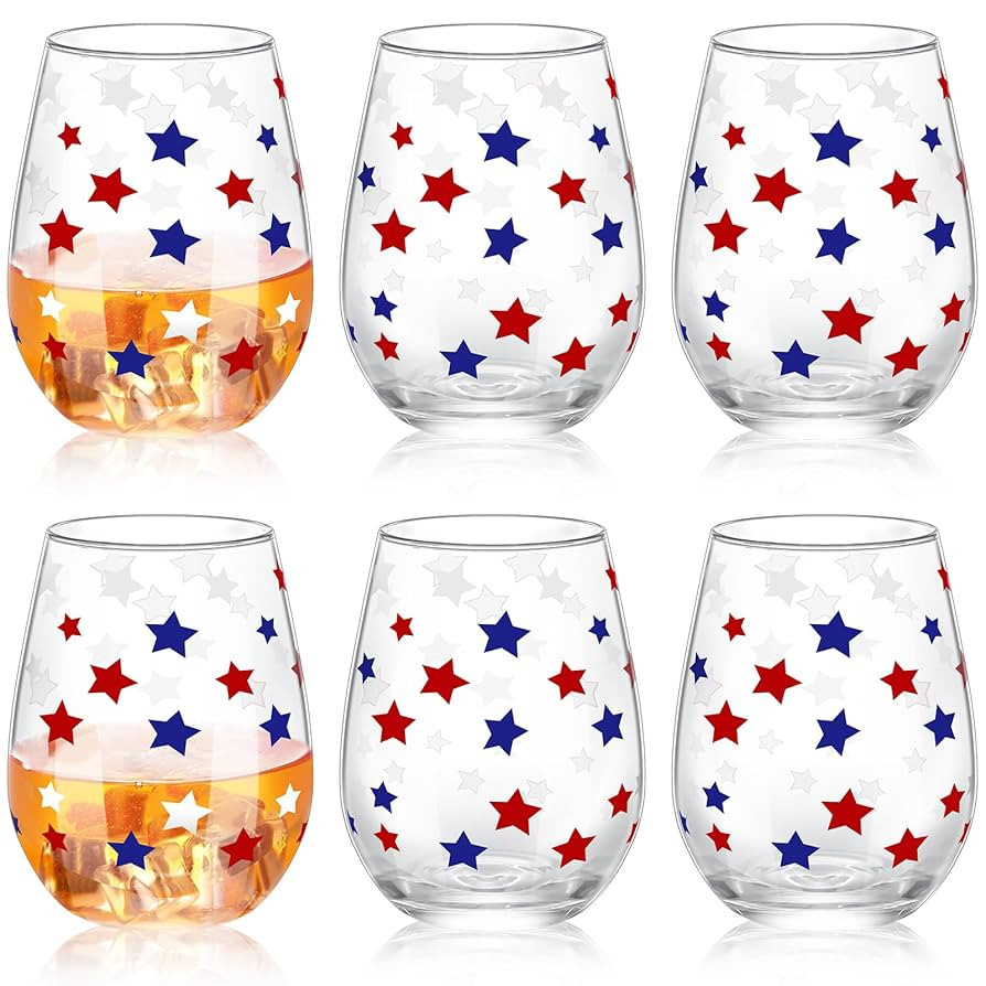 Maxcheck 6 Pcs 4th of July Patriotic Wine Glass Set 18 oz Independence Day Stemless Wine Glasses ... | Amazon (US)