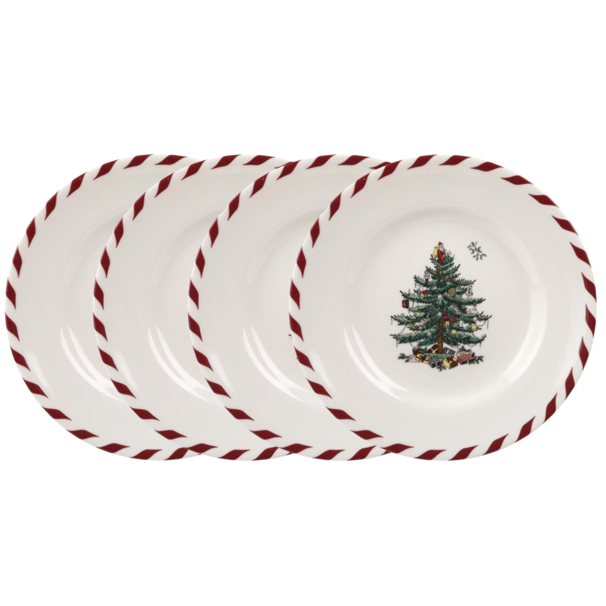 Spode Christmas Tree Canape Plates - Set of 4 | Peppermint Design, Holiday Appetizer Plate | Chri... | Amazon (US)