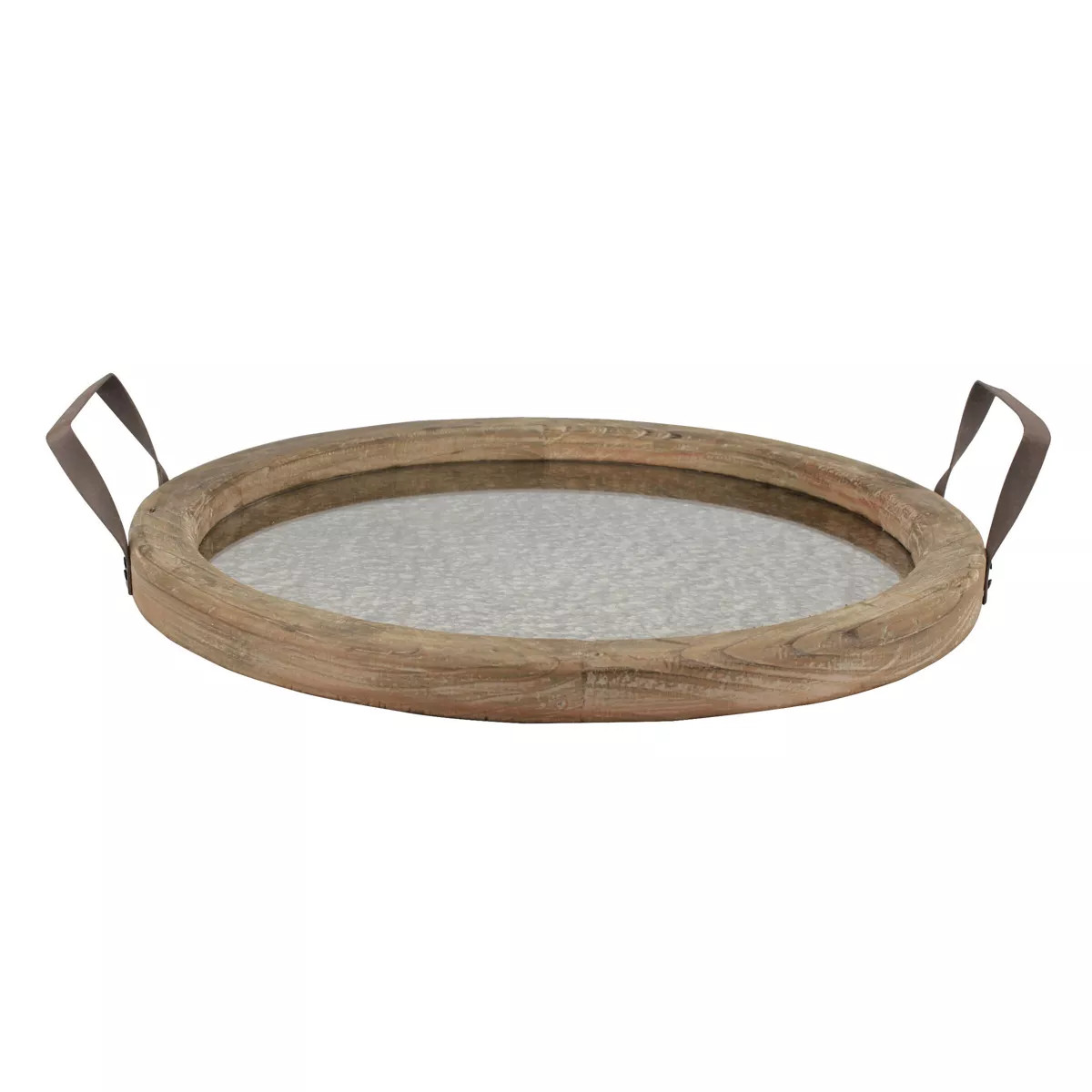 14" Round Rustic Wooden Tray with Distressed Mirror Brown - Stonebriar Collection | Target