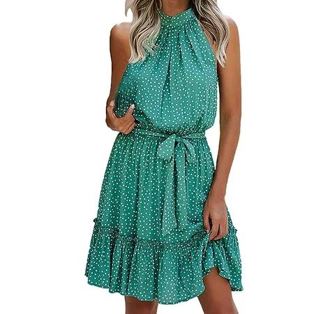 Musuos Women s Casual Short Dress Halter Neck Boho Sleeveless Floral Beach Sundress | Walmart (US)