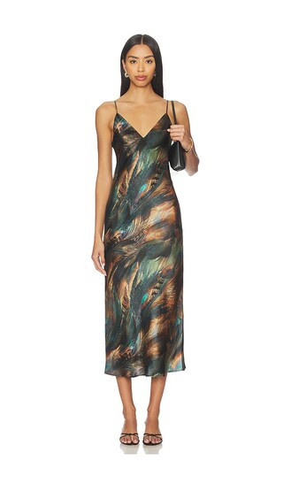 Seridie Midi Slip Dress in Teal Malt Mix Feather | Revolve Clothing (Global)