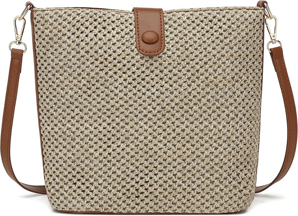 ALARION Straw Crossbody Bags for Women Summer Woven Beach Bag Raffia Shoulder Bag Leather Straps ... | Amazon (US)