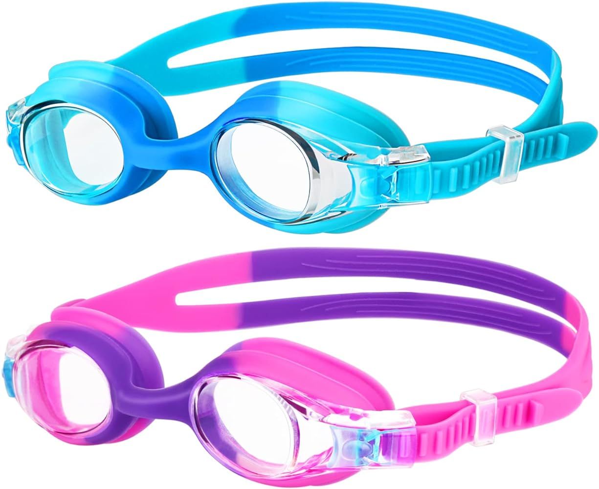 Kids Swim Goggles, 2 Pack Swimming Goggles No Leaking Anti Fog Kids Goggles for Boys Girls(Age 6-14) | Amazon (US)