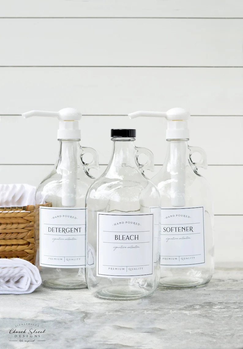 1/2 Gallon Jug - Laundry Soap Bottles - Detergent, Softener, Bleach - Refillable Bottles With Lab... | Etsy (US)