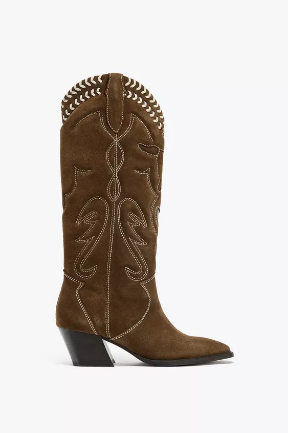 EMBROIDERED LEATHER BOOTS | Zara Canada