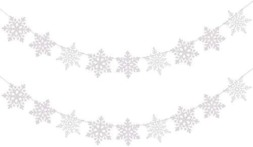 2Pack white Glitter Snowflake Banner-Winter Wonderland Decorations,Snowflake Decorations,Christma... | Amazon (US)