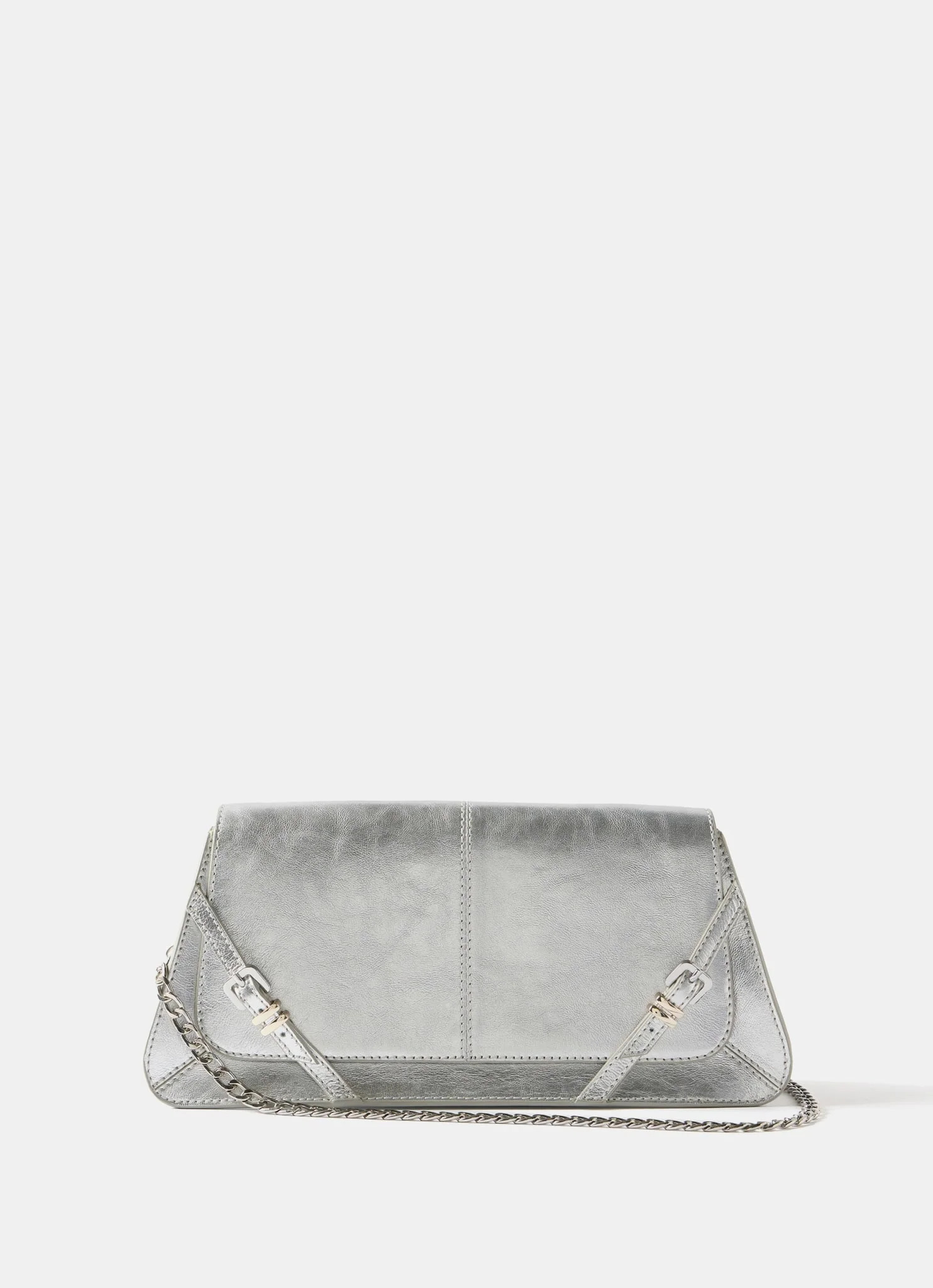 Silver Leather Clutch Bag | Mint Velvet