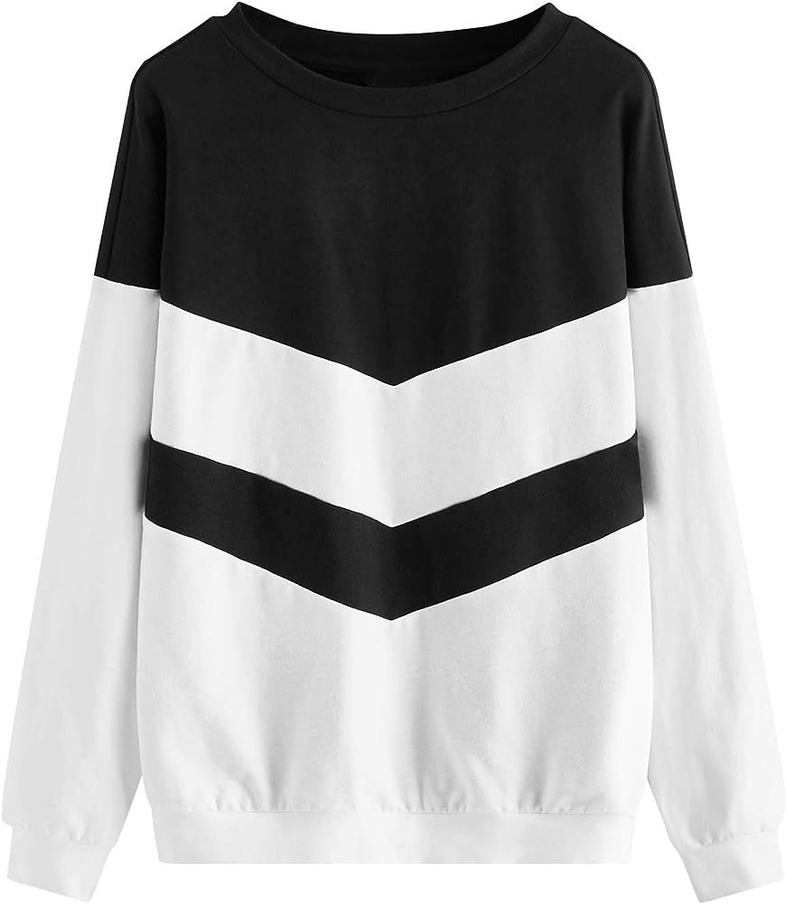 SweatyRocks Women's Casual Sweatshirts Crewneck Long Sleeve Color Block Sweatshirt Pullover Tops | Amazon (US)