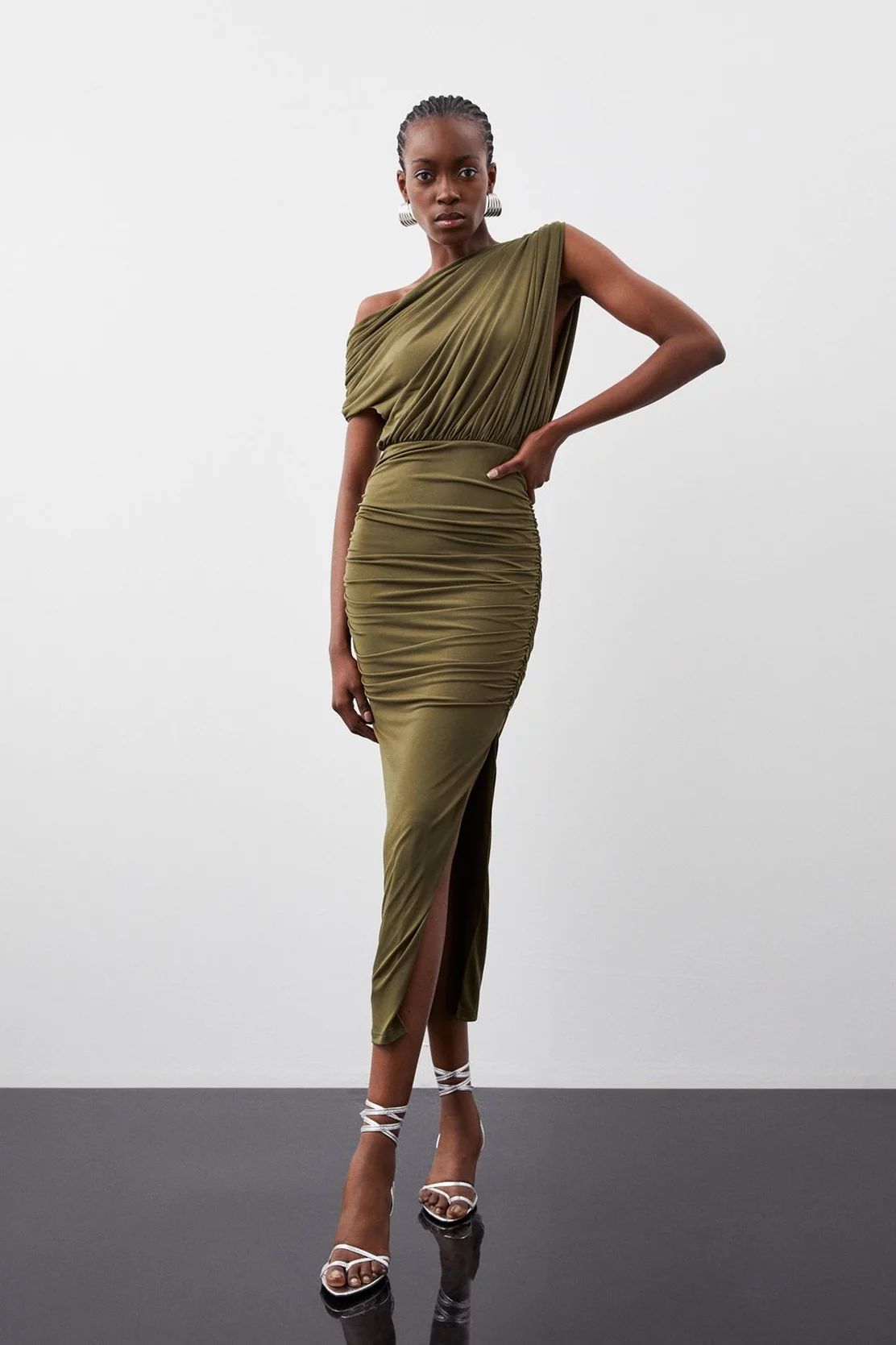 Jersey Crepe Asymetric Neckline Maxi Dress | Karen Millen US