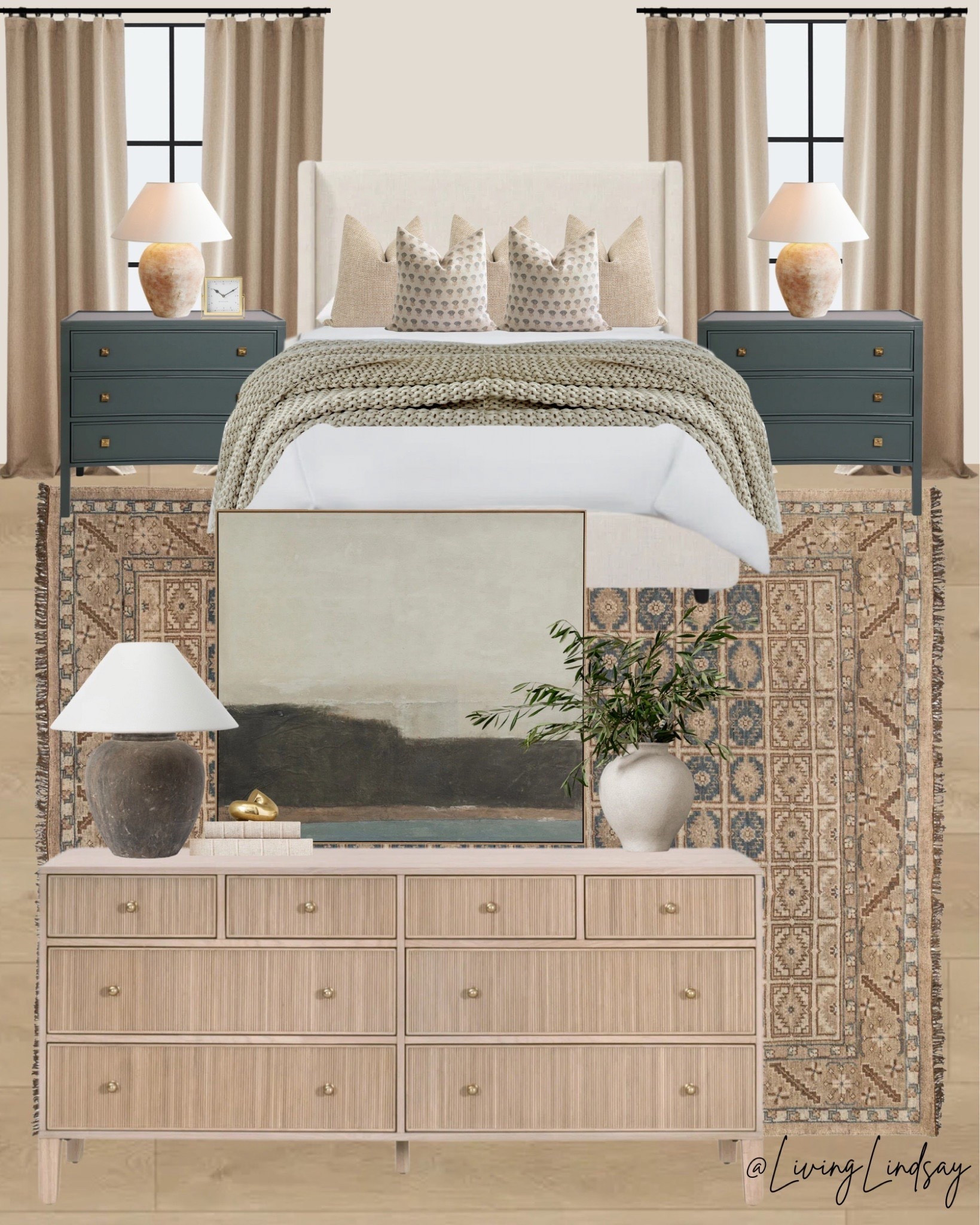 neutral bedroom, modern bedroom, upholstered bed, layered bedding, neutral bedding, vintage rug, bedroom rug, bedroom dresser, wood dresser, nightstand decor, table lamp decor, neutral home decor, bedroom inspiration, primary bedroom, modern traditional bedroom, earth tone bedroom, cozy bedroom decor

#LTKHome #LTKSaleAlert #LTKSeasonal