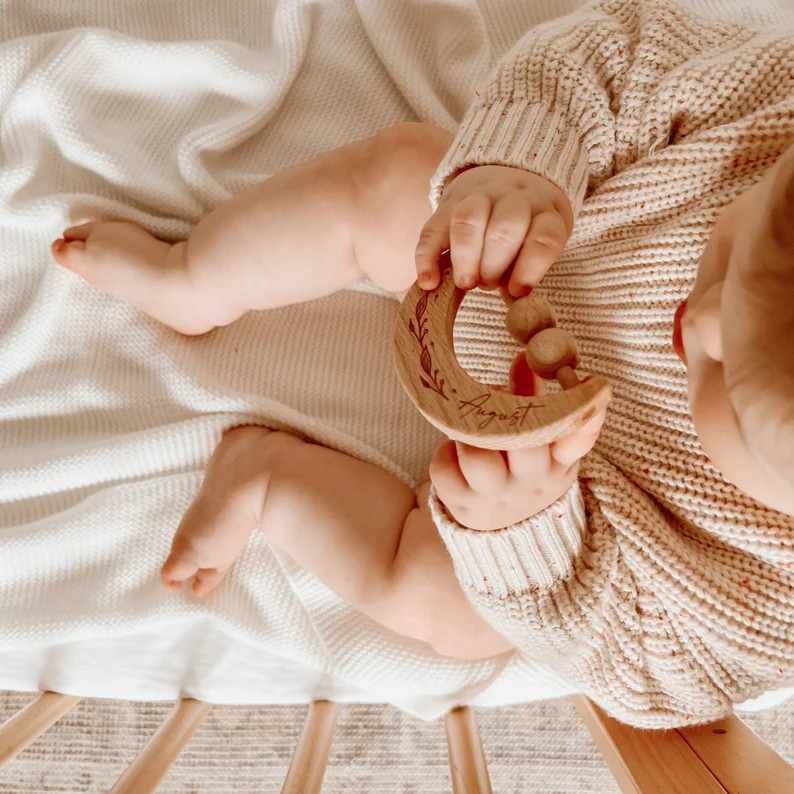 Custom Wooden Moon Baby Rattle - Etsy | Etsy (US)