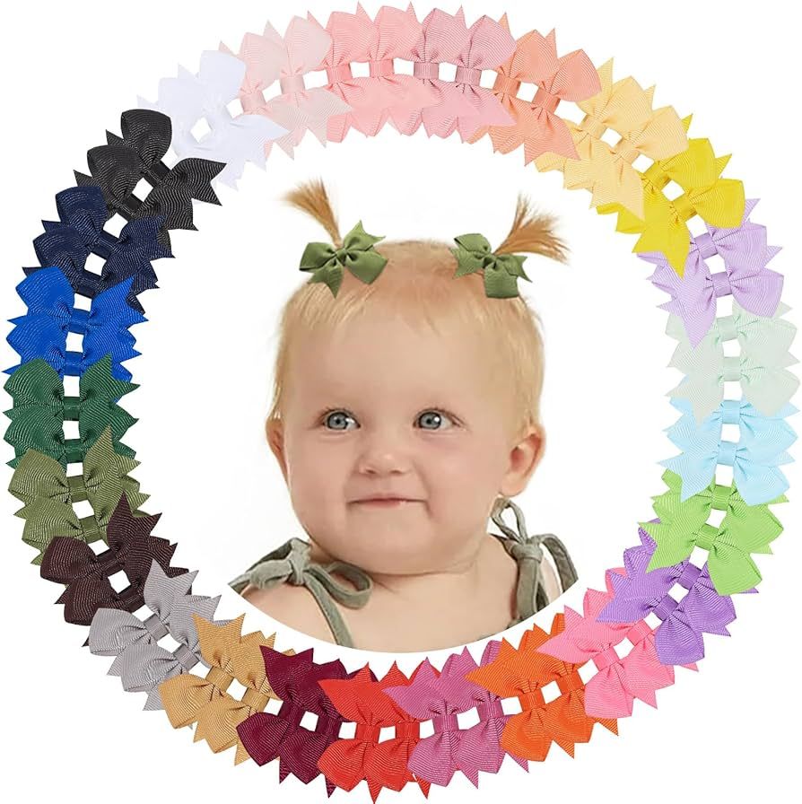 doboi 50PCS 2'' Baby Hair Bows Clips Fully Lined Grosgrain Boutique Solid Ribbon Mini Bows for Gi... | Amazon (US)