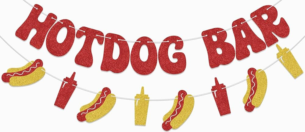 Hotdog Bar Banner Hot Dog Birthday Decorations for Kids Birthday Party Decoration Supplies Red Gl... | Amazon (US)