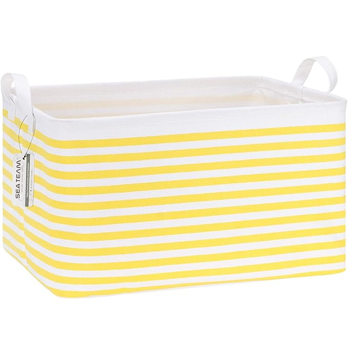 Sea Team Collapsible Canvas Fabric Storage Basket with Handles, Rectangle Waterproof Storage Bin,... | Amazon (US)
