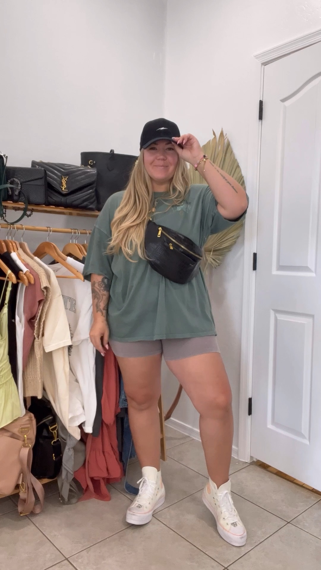 How to dress up a graphic tshirt and biker shorts so you feel like a cool mom... even if you’re not a mom & you just wanna look cute while running your errands 🏃🏼‍♀️📦 

#LTKfindsunder100 #LTKstyletip #LTKmidsize