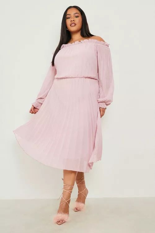 Plus Chiffon Pleated Off Shoulder Skater Dress | Boohoo.com (UK & IE)